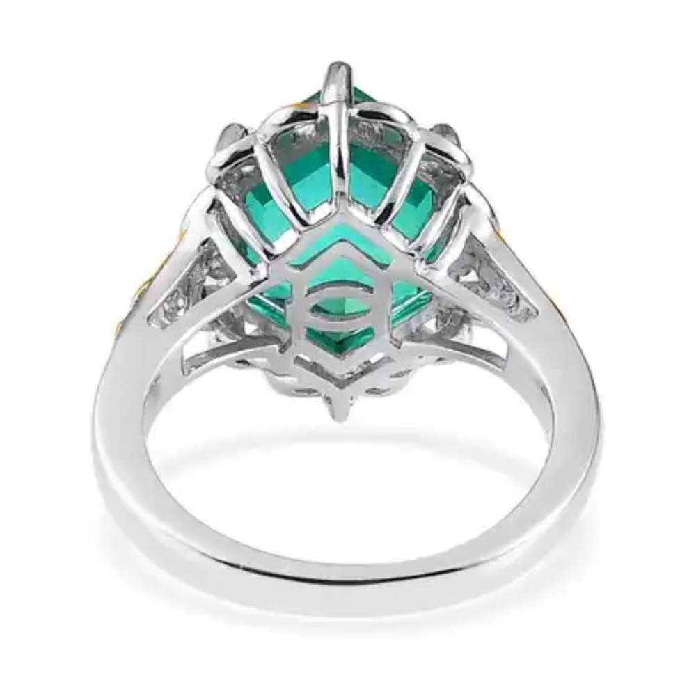 Peacock Quartz Hexagon Ring in Vermeil YG and Platinum Over Sterling Silver - Picture 10 of 11
